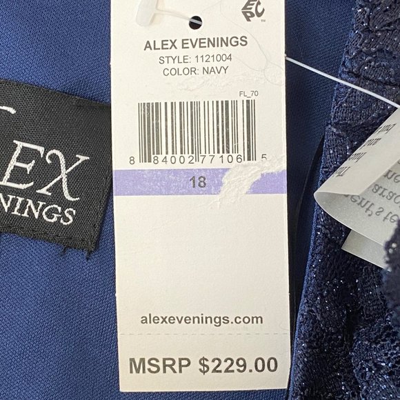 Alex Evenings Women's Navy Blue Lace & Striped Fit & Flare Tea Length Dress 18 - Picture 9 of 12